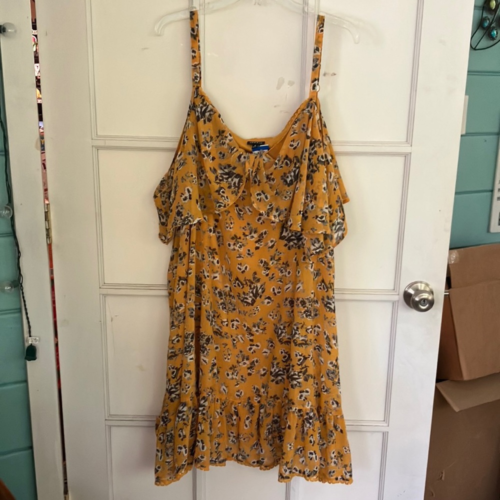 Torrid Yellow Floral Print Chiffon Cold Shoulder Trapeze Dress Plus Sz 4x C87557